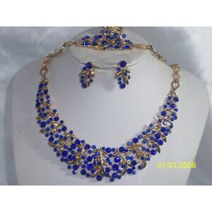 Blue sapphire rhinestone necklace set, wedding MOB prom party formal necklace